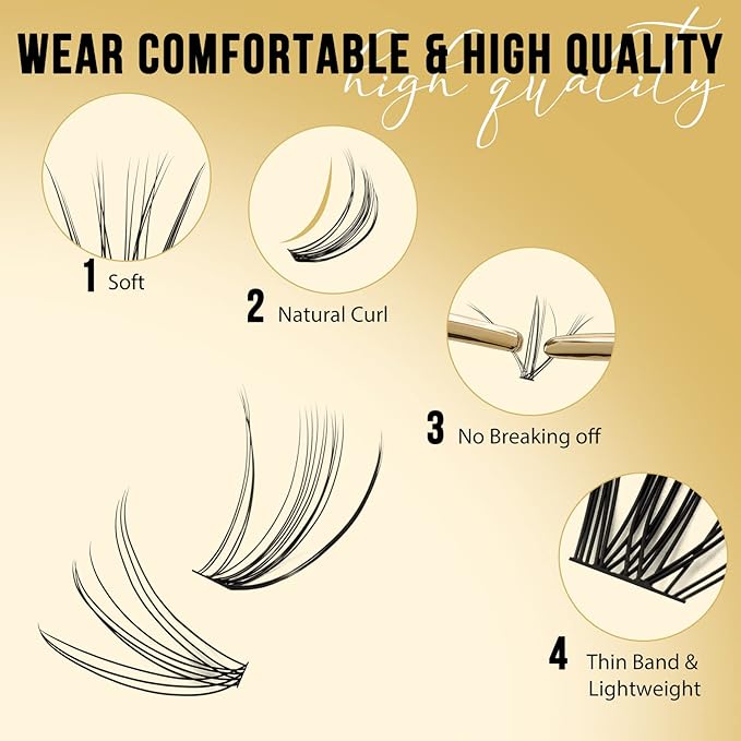 QUEWEL Lash Clusters 320Pcs Cluster Lashes 10D+20D D Curl Lash Cluster Eyelash Extensions Mix9-16mm Individual Eyelashes Clusters Wispy Lash Clusters Thin Band Soft to Use at Home(10D+20D D Mix9-16)