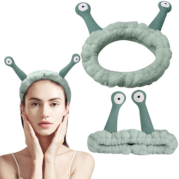 Jowmoy Cute Dark green Snail Headband,Wash Face for Women Makeup Shower Spa Headband