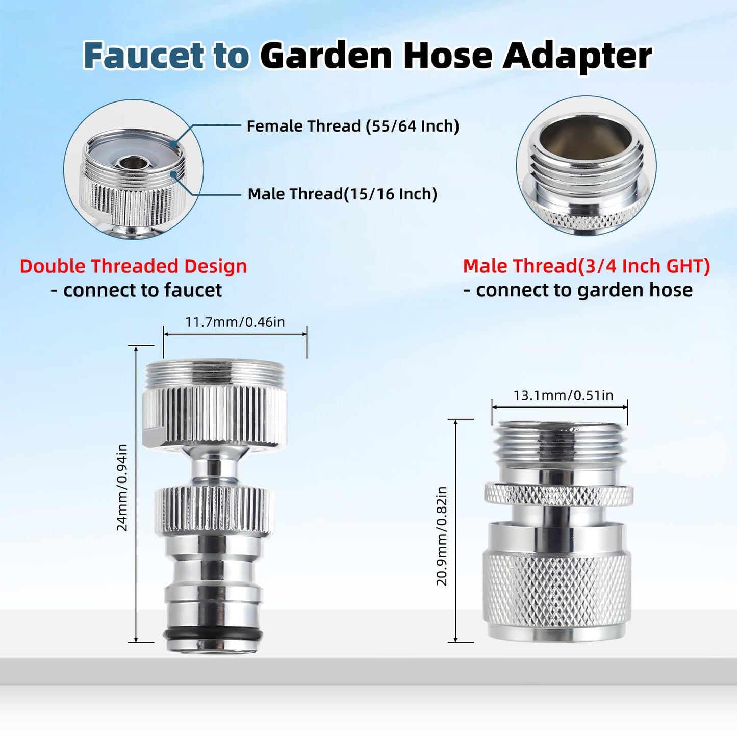 Hibbent Faucet Adapter Kit, Swivel Adapter to Connect Garden Hose - Multi-Thread Solid Brass Quick Connector Garden Hose Fitting 3/4 Inch - Chrome