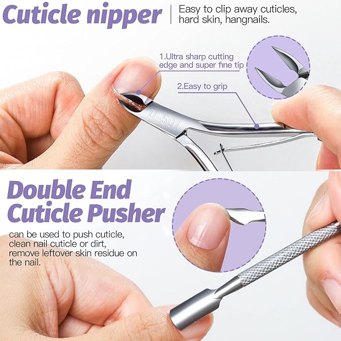 FANDAMEI Nail Files and Buffers, Nail Cuticle Remover Kit with Nail File, Nail Buffer, Nail Buffer Block, Cuticle Nipper, Cuticle Pusher, Cuticle Peeler. Nail Cuticle Oil Lavender for Nail Care
