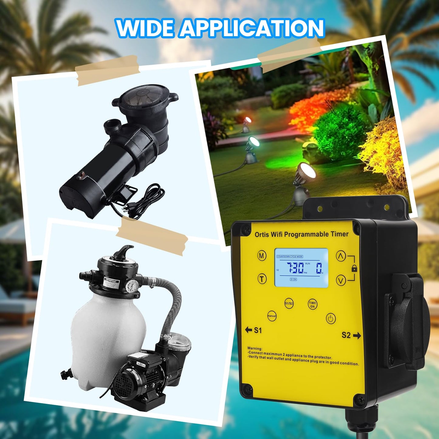 WiFi Above Ground Pool Timer Switch - Ortis Smart Pool Timer with Smart Life App Control, Dual Outlet, Realize Switch and Timing on Your Phone, for Swimming Pools Filters Pumps & Landscape Lights