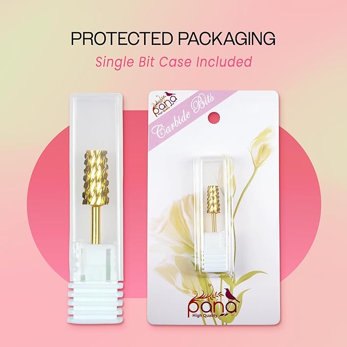 PANA Tapered Barrel Carbide 3/32" Shank Size - (Gold, Extra Coarse Grit) - Fast remove Acrylic or Hard Gel Nail Drill Bit for Manicure Pedicure Salon Professional or Beginner
