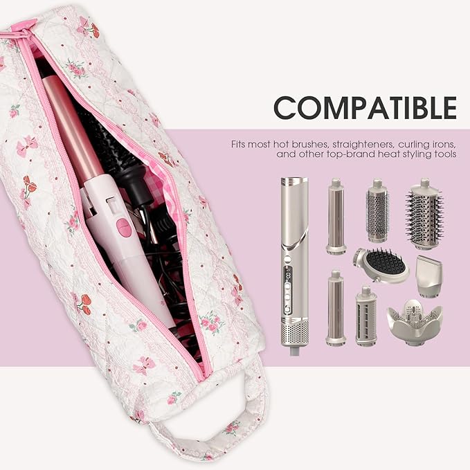 2PCS Portable Quilted Hair Tools Travel Bag for Curling Irons, Flat Irons, Hair Dryers & Styling Tools Ã¢ÂÂ Travel Case for Shark Airwrap, Revlon, Large Styling Tool Storage Case