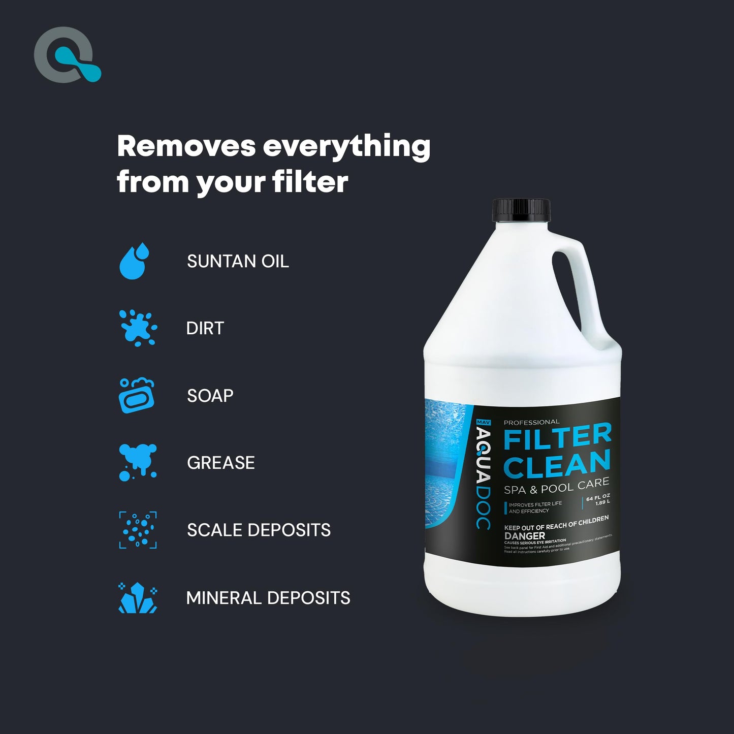 AquaDoc Spa & Hot Tub Filter Cleaner Soak - 64oz - Pool Filter Cleaner & Cartridge Cleaning Solution - Made in USA