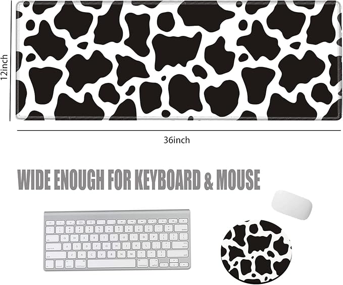 36x12 Mouse Pad Gaming Desk Mat Large Mousepad Cow Print Desk Pad Long Extended Protector Mat Full Laptop Mat for Wireless Mouse Non Slip Work Computer