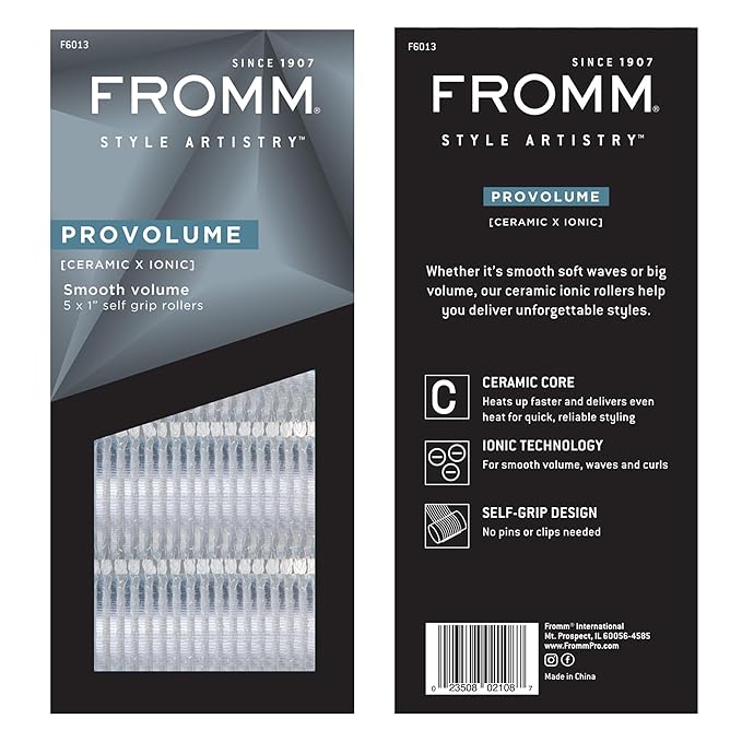 Fromm ProVolume 1" Self-Grip Ceramic Ionic Thermal Hair Rollers, 5 Count, Small Salon Quality Hair Curlers for Shorter Hair, Bangs and Tighter Curls