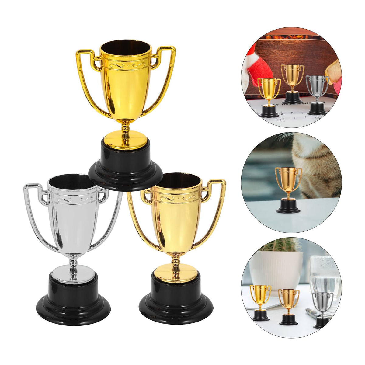 JOINPAYA 3pcs Mini Plastic Trophies Cup: Awards Gold Trophy Shiny Golden Winner Medals Small Bulk Award School Rewards Sport Tournament Prize