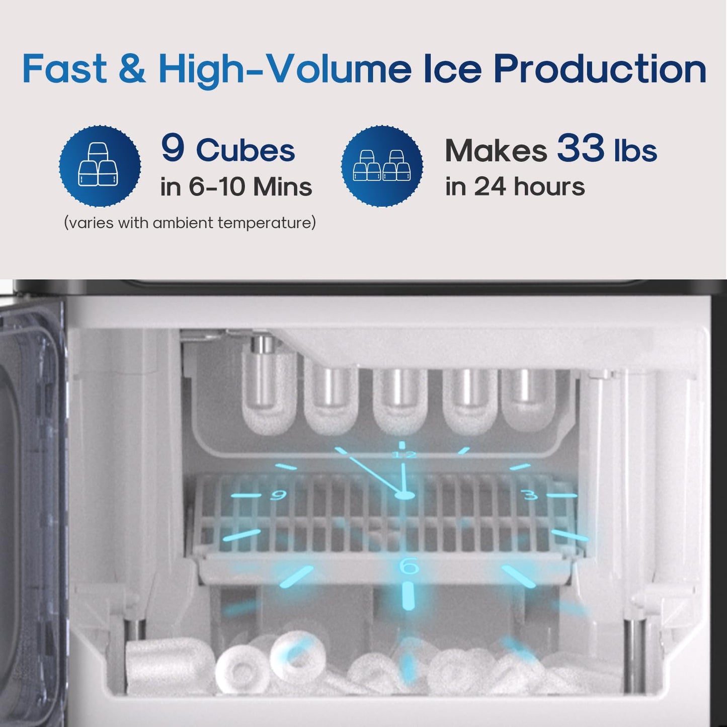 ICEPURE Water Cooler Dispenser with Build-in Ice Maker, Hot and Cold Water Dispenser with Bullet Ice Maker, 33lbs/24H, Child-Lock,Top Loading