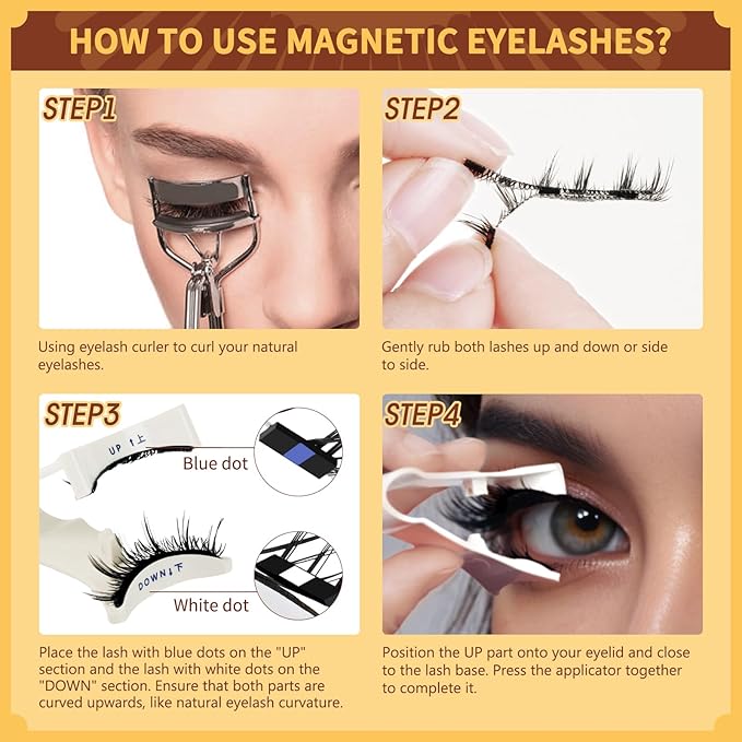 QUEWEL Magnetic Eyelashes 1 Pair Reusable Magnetic Eyelashes with Applicator No Glue Needed Eyelashes Cat Eye Natural Look Lash Clusters Kit Easy to Wear and Remove(B10)