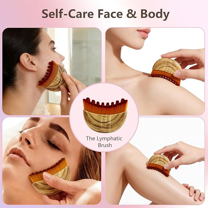 Lymphatic Contour Face Brush, Manual Drainage Massager, Natural Makeup Brush with Soft Bristles, Hypoallergenic Ergonomic Facial Cleansing for Sculpting (3-PCS)