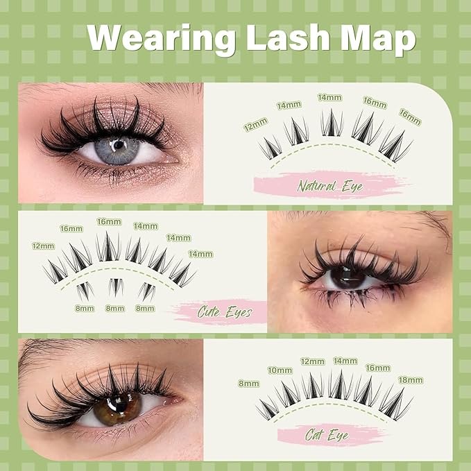KEYYOU Fairy Lash Clusters 96Pcs D Curl 12MM Manga Lash Extension Eyelash Extension Wispy Natural Invisible Band Lash with Waterproof DIY Lash Extension at Home(Fairy-D-12MM)