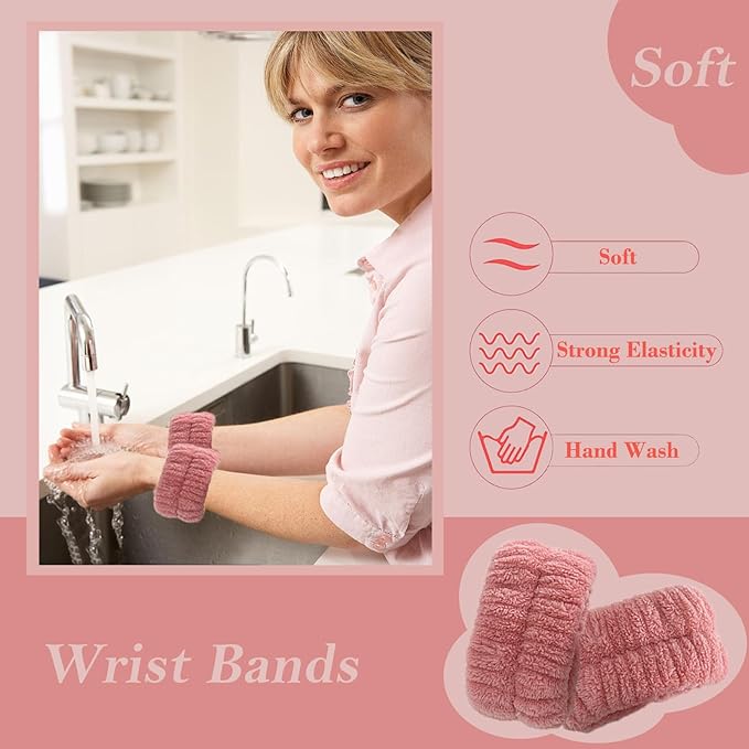 20 Pcs Wrist Bands for Washing Face, Elastic Absorbent Face Washing Wristbands, Women's Wrist Towels Spa Wristbands for Stop Water from Flowing Down Your Arm (Style 1)