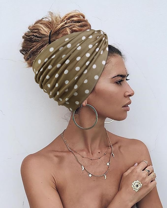 Tobeffect 7 Inches Polka Dots Headbands for Women, Extra Wide Fashion Turban Headband for Women's Hair, Large Thick Hairbands Bandana Head Band Accessories for Wig, Workout, Yoga, Sports