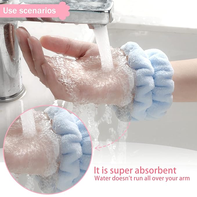 8pcs Wrist Bands for Washing Face, Absorbent Face Washing Wristbands, Microfiber Women's Spa Wrist Towels, Stretchy Wash Band for Man, Prevent Water from Spilling Down Your Arms