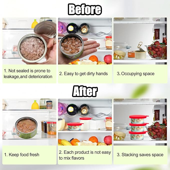 PINE & LINEN 4 Pcs Durable Pet Can Lids,One fit 3 Standard Size Silicone Waterproof Cat Food Cans Lids for 3oz/5.5oz/12.5oz/13.2oz Cat Food Cans（Red）