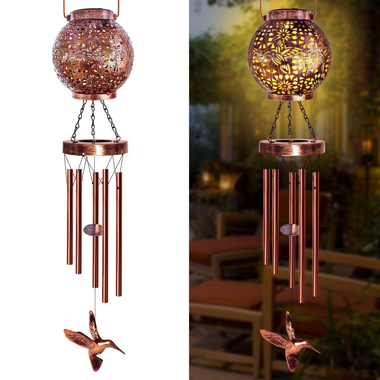 Wind Chimes for Outside, Windchimes Outdoors Hummingbird Gifts for Mom Women Grandma, Hanging Solar Lantern Solar Wind Chimes for Outside Patio Yard Garden Decor