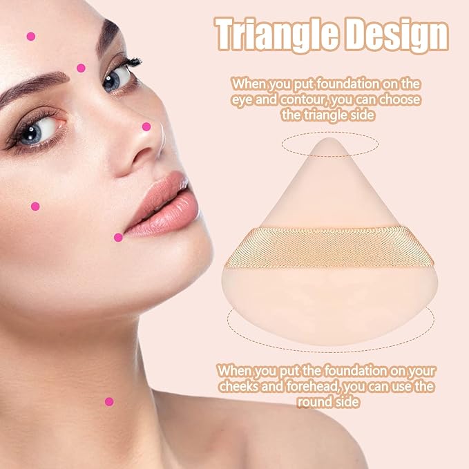 Pimoys 6 Pieces Powder Puff Face Triangle Makeup Sponge Soft Velour Puffs for Loose Powder Setting Powder Blender Foundation Sponge Beauty Makeup Tool for Women