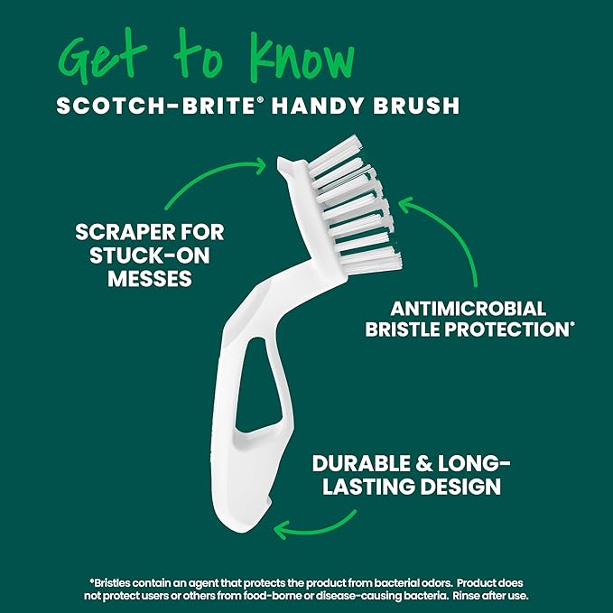 Scotch-Brite Little Handy Scrubber Brush, 6 Dish Brushes, Dish Brush with Long Lasting Bristles, Crevice Cleaning Brush, Nail Brush for Cleaning Fingernails