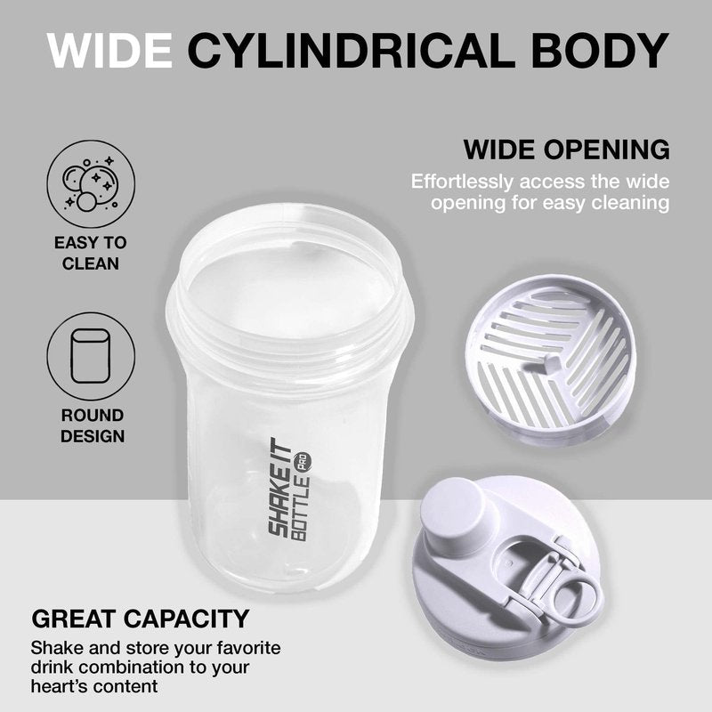 LocknLock HAP943LGRY Shake It Bottle Pro, Protein Shaker Cup for Shakes, Mixes, Pre Workout, Gym, Fitness, Sports, Travel, BPA-Free Plastic, Leakproof, Portable, with Lid and Handle, 22 oz, Off White