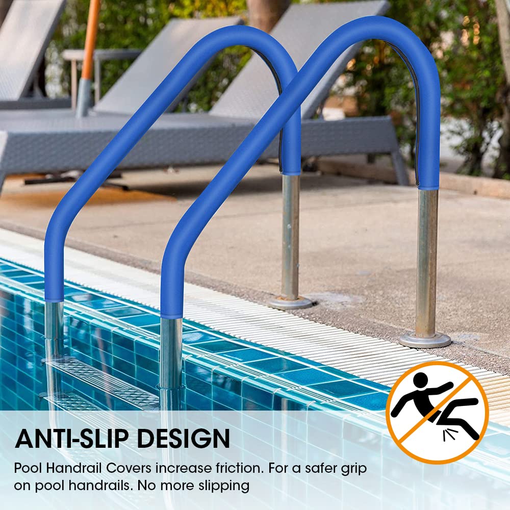 Pool Handrail Cover, 6 Feet Swimming Pool Hand Railing Covers with Zipper Non Slip Anti-Scald Safety Rail Grip Handles Sleeve for Swimming Pools Inground Ladder Hand Rail Grips-Blue