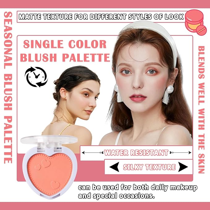 4Pcs Blush Palette for Cheeks with Make Up Brush,Face Matte Contour Blush Makeup Palette,Buildable Shimmer Facial Cheek Blusher Shades,Blendable Cosmetic Makeup Blush B