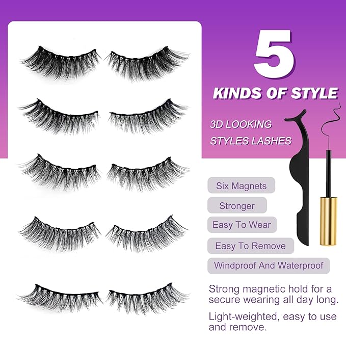 Royaomis 10 Pairs Cat-Eye Magnetic Eyelashes with Applicator Natural Look, 3D Magnetic Lashes With Eyeliner, Fake Eyelashes Magnetic, Eye Lashes Pack Natural Magnetic Eyelashes(NewÃ¯Â¼Â
