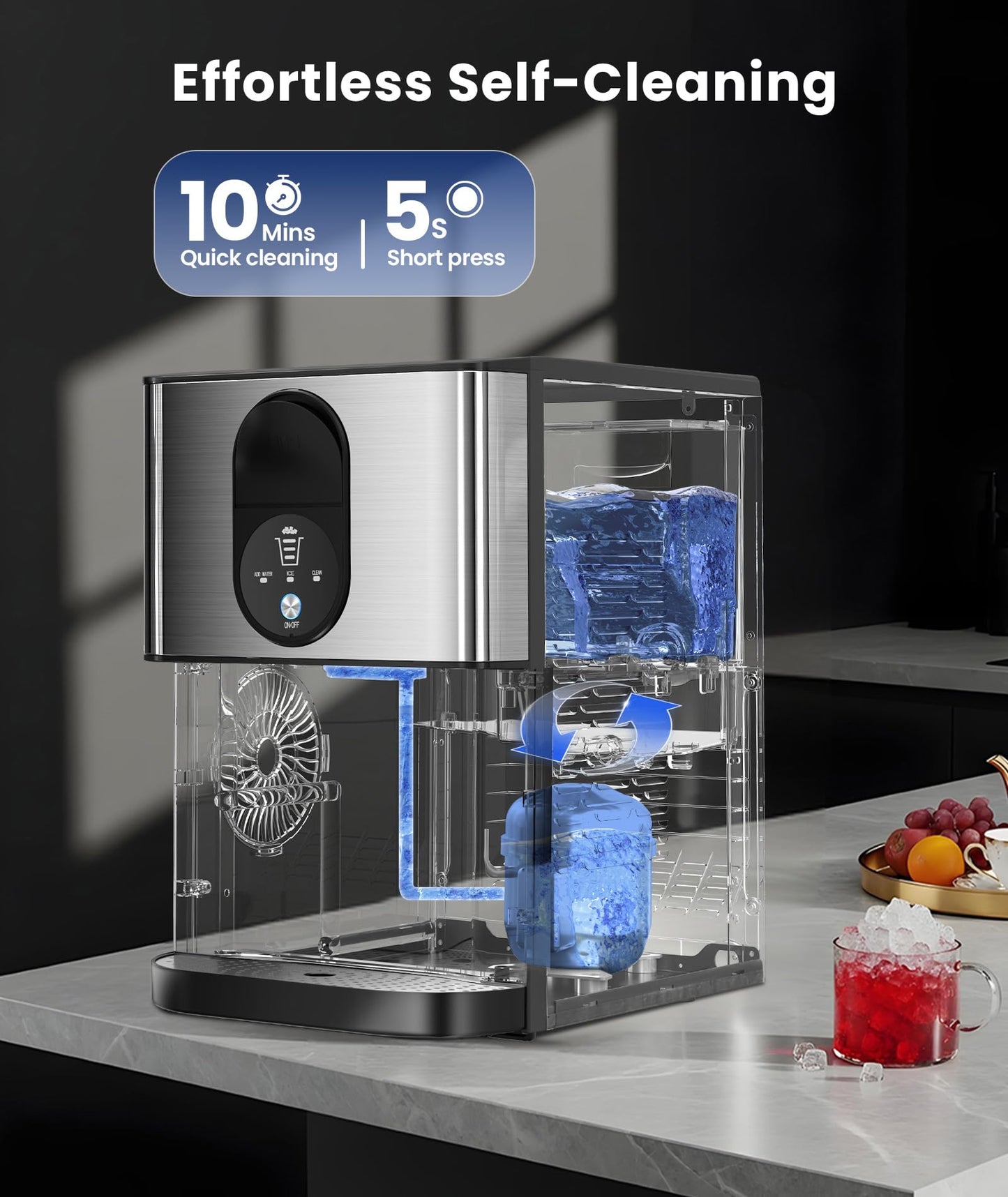 Cowsar Nugget Ice Maker Countertop, 44lbs/24H Soft Chewable Pellet Ice Machine with Dispenser, Self-Cleaning, 2.4L Removable Water Tank, One-Click Operation, Ideal for Home/Kitchen/Bar/Office, Silver