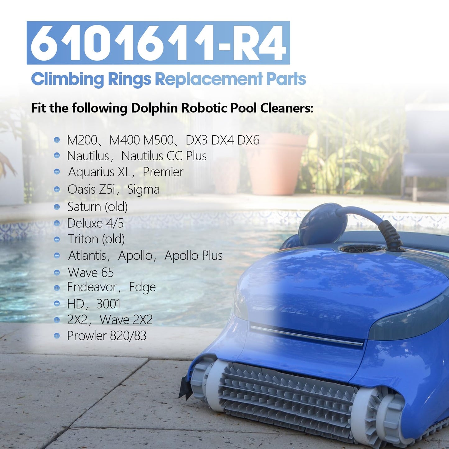 Pokin Pool Cleaner Accessories, The Climbing Ring Replacement 6101611-R4, Timing Track 9985006-R2 and 3884997-R6 Guide Wheels Pulley Gears Combo Kits for Maytronics Dolphin Nautilus cc Plus Parts