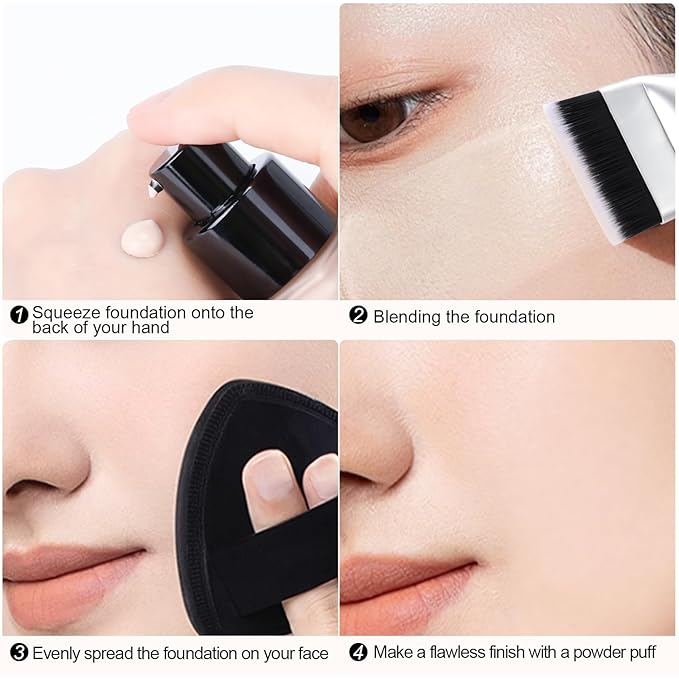 New Upgrade Flat Foundation Brush,Korean Makeup Brush Spatula Facial Brush for Liquid Foundation,Premium Face Makeup Brush for Blending Cream (Silver)