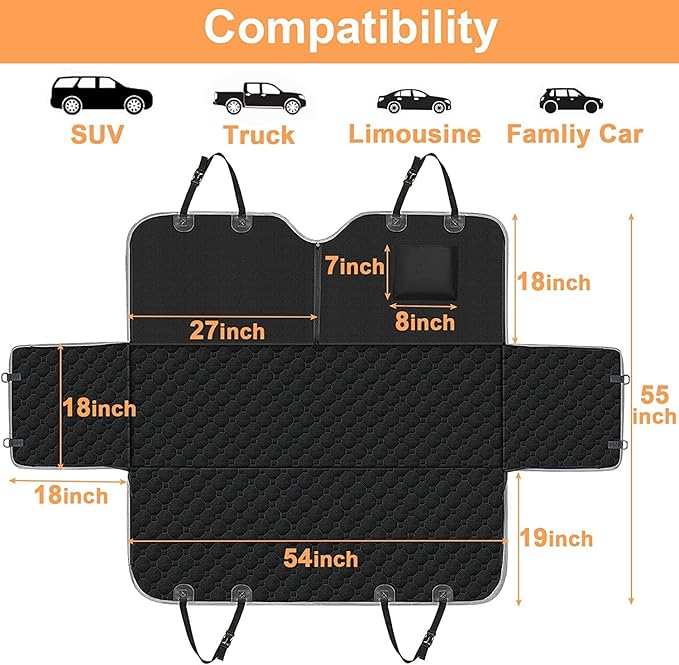 Mancro Dog Car Seat Cover, 2025 Upgraded 600D Heavy Duty Waterproof & Scratch-Resistant Dog Hammock for Car, Back Seat Pet Cover for Dogs with Sedan, Trucks and SUVs, Standard, Orange Leather