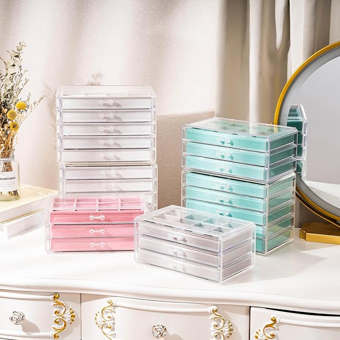 ProCase Earring Holder Organizer Jewelry Box with 8 Drawers, Acrylic Clear Earring Case with Adjustable Velvet Trays for Women - Aqua, 8 Layers