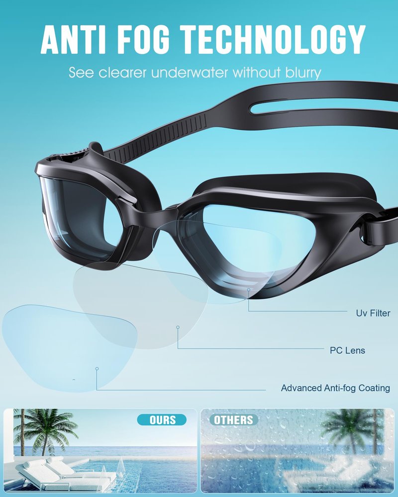 Vegemono Swim Goggles, 6 Pack Unisex Adult Swimming Goggles Upgraded Anti-Fog Anti UV No Leakage Wide View for Men Women Youth