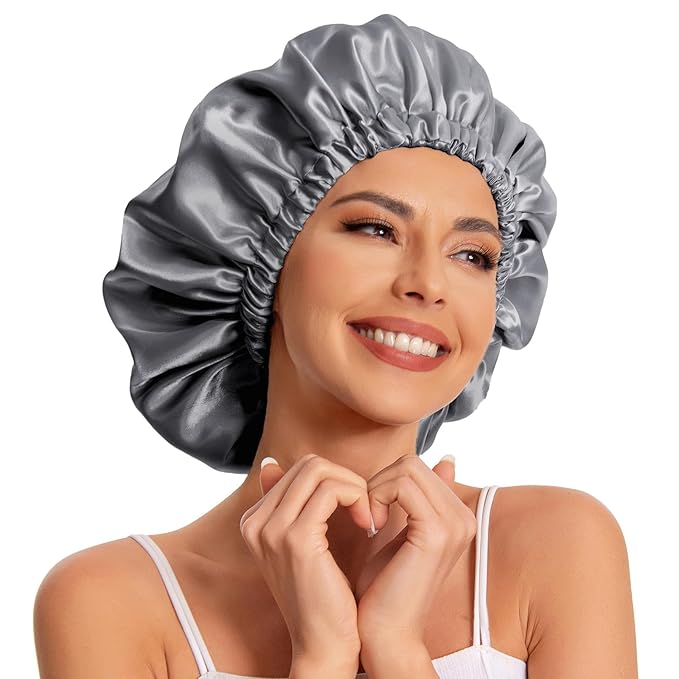 Satin Bonnet Silk Bonnet Hair Bonnet for Sleeping-Slouchy Beanie Hat Satin Sleep Cap for Women's Natural & Curly Hair(Dark Grey)
