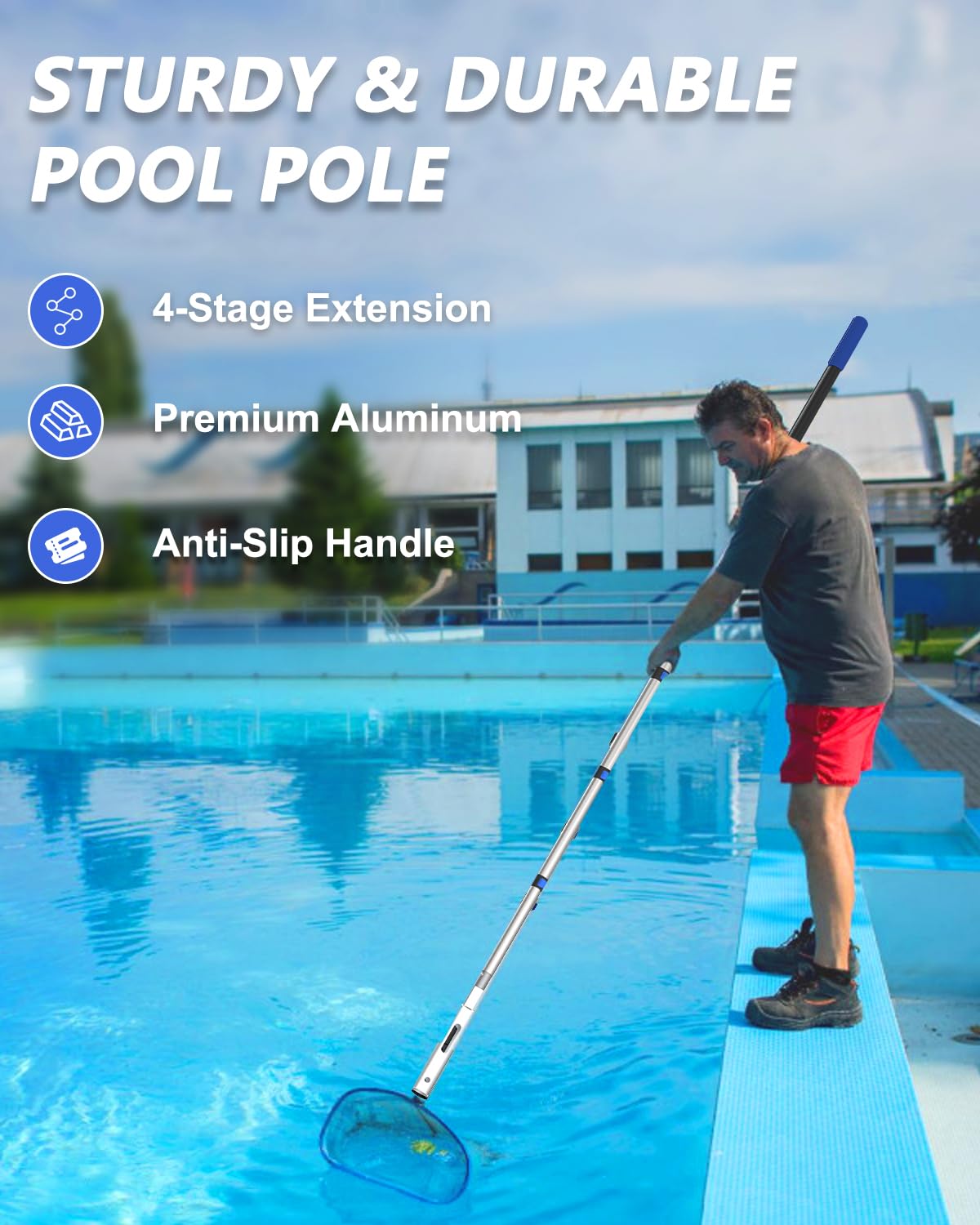 SKGPOLE Swimming Pool Pole, Upgraded 16FT Professional Telescopic Extendable Pool Pole Aluminium Heavy Duty, Adjustable Length 4 to 16 Feet, Universal Pole for Skimmer Nets, Brushes and Vacuum Heads