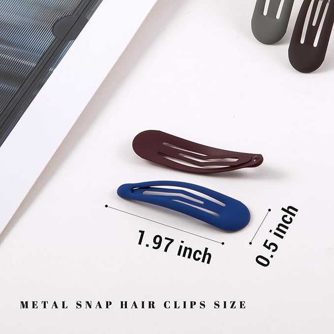 Small Hair Barrettes For Women No Slip Metal Snap Clips For Thin And Fine Hair,Matte Black Brown Blue Red Gray,20 PCS,1.97 x 0.5 Inch.