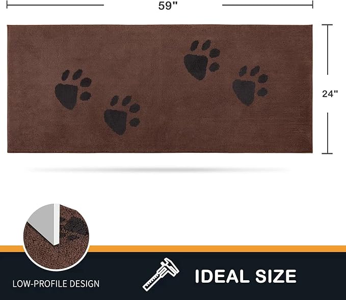 PURRUGS Dirt Trapping Door Mat 24" x 59", Non-Skid/Slip Machine Washable Microfiber Entrance Rug, Shoes Scraper, Dog Doormat, Super Absorbent Floor Mat for Muddy Wet Shoes and Paws, Brown