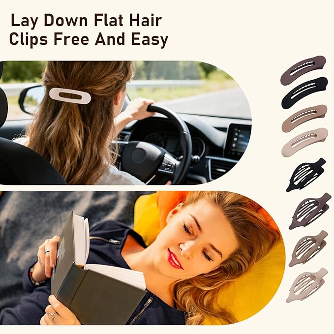 8 Pack Flat Hair Clips for Women – Matte Neutral Claw Clips & Flat Hair Pins Barrettes Set in Black, Blonde,Light Brown & Dark Brown for Thick & Thin Hair