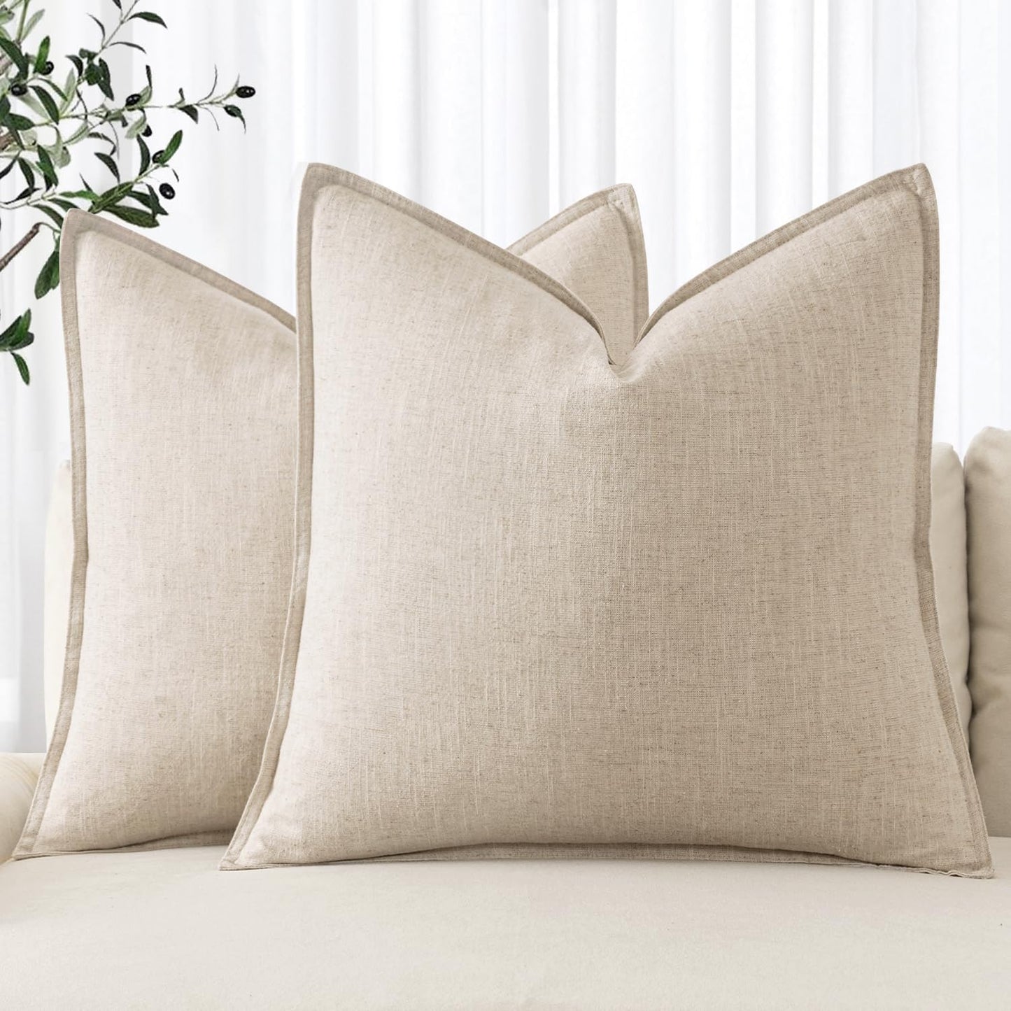 MIULEE Decorative Linen Euro Sham Pillow Covers 26x26 Natural Beige Boho FarmhouseNeutral Christmas Couch Throw Pillows for Bed Pack of 2 Accent Modern Pillowcase Sofa Livingroom Home Decor