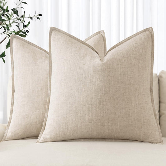 MIULEE Decorative Linen Euro Sham Pillow Covers 26x26 Natural Beige Boho FarmhouseNeutral Christmas Couch Throw Pillows for Bed Pack of 2 Accent Modern Pillowcase Sofa Livingroom Home Decor