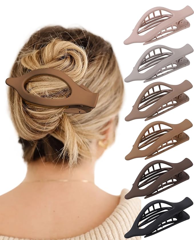 French Flat Hair Clips for Women - 6Pcs Flat Hair Claws for Thin Thick Hair Strong Hold No Slip Grip Hair Claw Clips for Women Girls (Matte(Neutral colors))
