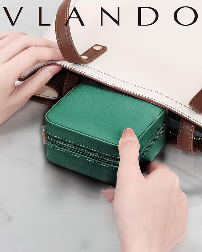 Vlando Travel Jewelry Case, Small Travel Jewelry Organizer Box for Girls Women - Dark Green