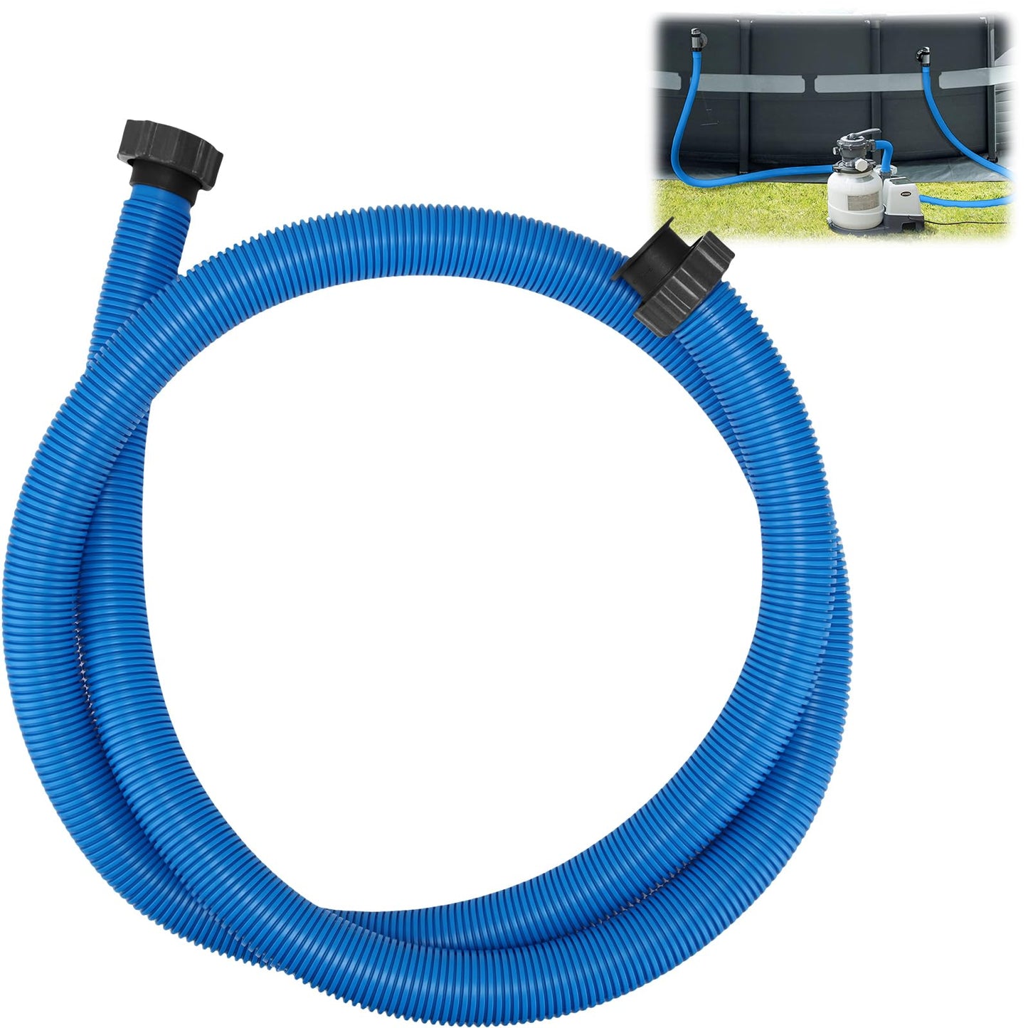 Frienda 10 ft Swimming Pool Replacement Hose - 1.5" Diameter Plastic Above Ground Hose Replacement Accessory for Home, Swimming Pool, Filter Pump, Saltwater Systems(Blue, Black)