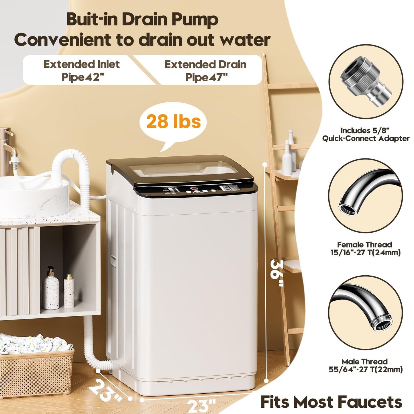 Auertech Portable Washer and Dryer Combo Set, 2.8 CU. FT. Portable Clothes Dryers with Boot Dryer, 28 lbs Fully Automatic Washing Machine, Compact Washer and Dryer for Apartment, RV, Dorm