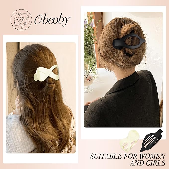 Obeoby 8 PCS Flat Claw Clips for Women, 2 Types French Flat Hair Clips for Medium Hair Volume Barrettes Medium Large (Neutral)