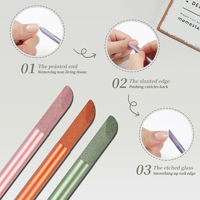 3Pcs Glass Cuticle Pusher, heemeei Crystal Cuticle Pusher Glass File, Dual-Ended Manicure Stick, Professional Precision Filing Cuticle Remover, Manicure Pedicure Tools for Nails and Cuticles CareÃ¢ÂÂ¦