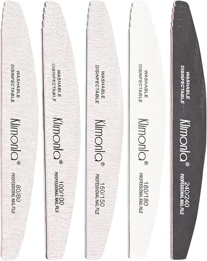 25PCS Gray Professional Nail Files 80/100/150/180/240 Grit, Emery Boards Nail Files for Natural Nails and Acrylic Nails, Double Sided Emory Boards limas para unas acrilicas Reusable Manicure Tools