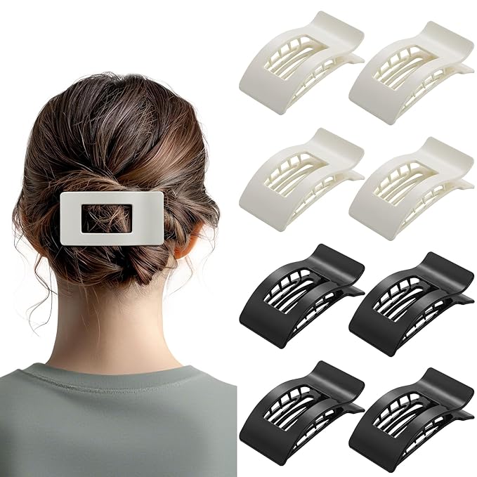 8 Pack French Flat Hair Clips for Women – Large Matte No-Slip Claw Barrettes for Thick & Thin Hair, Strong Hold Styling Accessories (Glossy Black and White)
