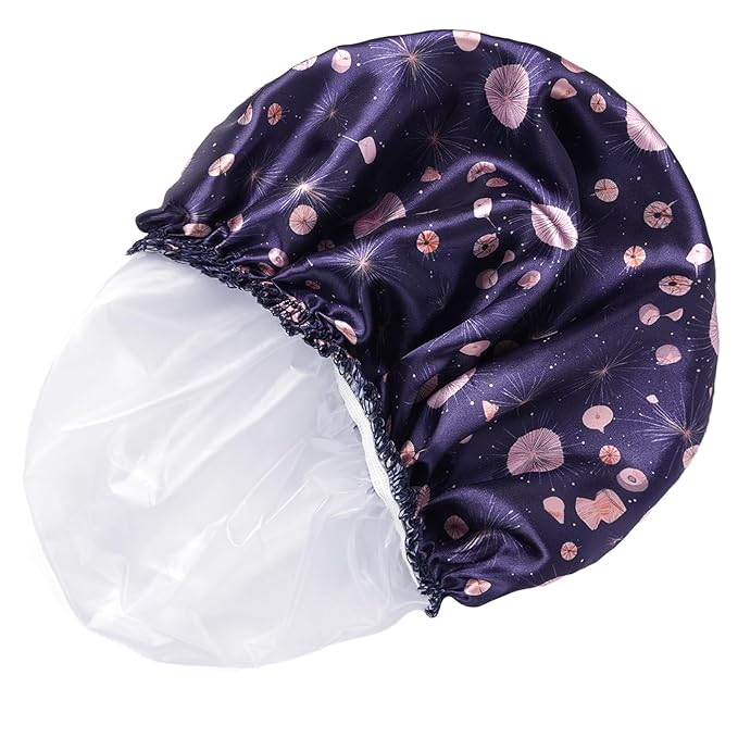 4 PCS Shower Cap for Women, Elastic and Reusable Bath Caps, Double Layers Shower Caps Reusable Waterproof, Bathing Shower Caps, Environmental Bath Hair Protection Cap - Ginkgo Leaf