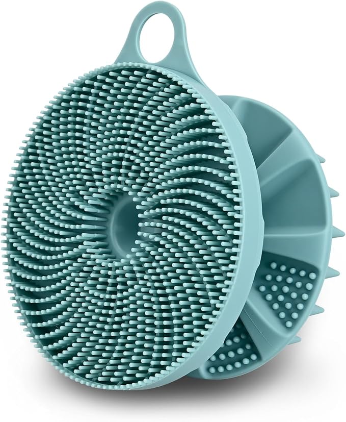 INNERNEED 2-in-1 Silicone Body Scrubber and Scalp Massager Shampoo Brush, Food-Grade Soft Material, More Hygienic, Easily Lather, Convenient for Travel, Gym, Business,etc (Dark Green)