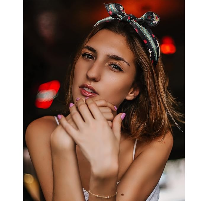 Jaciya Knotted Bow Headbands for Women Turban Wide Headband for Gilrs Knot Headband Polka Dot Headbands with Rabbit Ears
